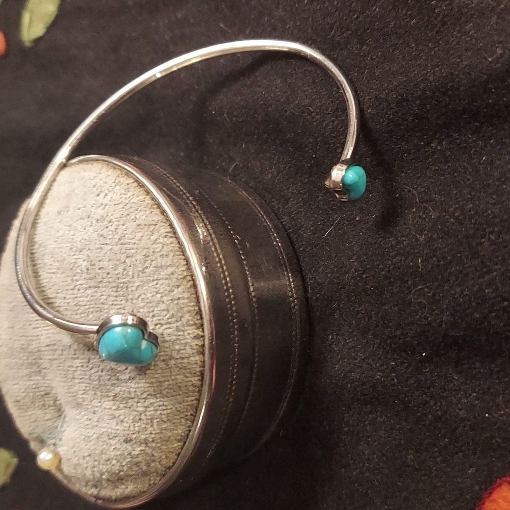 🤍 Turquoise & Silver Double Cuff Bangle Bracelet